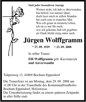 Traueranzeige von Jürgen Wolffgramm von Tageszeitung