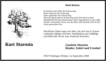 Traueranzeige von Kurt Starosta von Tageszeitung