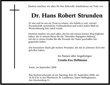 Traueranzeige von Hans Robert Strunden von Tageszeitung