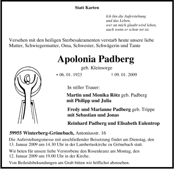 Traueranzeige von Apolonia Padberg von Tageszeitung