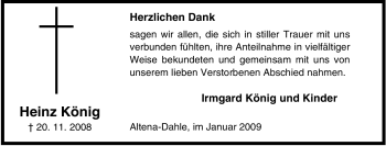 Traueranzeige von Heinz König von Tageszeitung