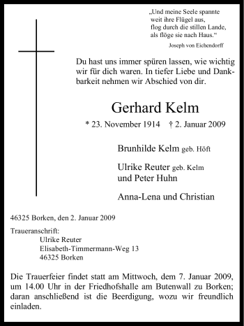 Traueranzeige von Gerhard Kelm von Tageszeitung