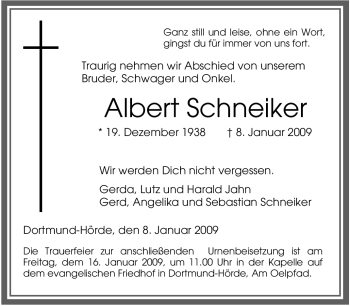 Traueranzeige von Albert Schneiker von Tageszeitung
