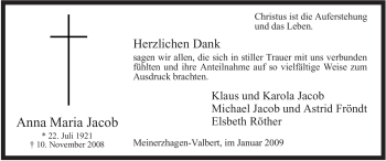 Traueranzeige von Anna Maria Jacob von Tageszeitung