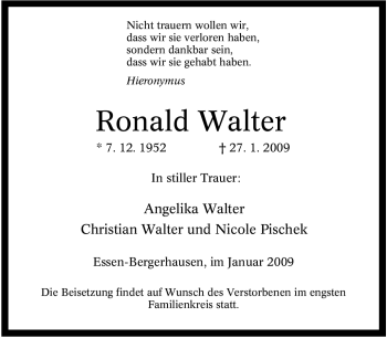 Traueranzeige von Ronald Walter von Tageszeitung