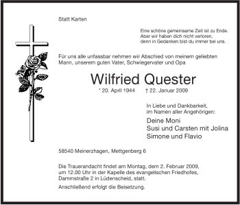 Traueranzeige von Wilfried Quester von Tageszeitung