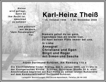Traueranzeige von Karl-Heinz Theiß von Tageszeitung