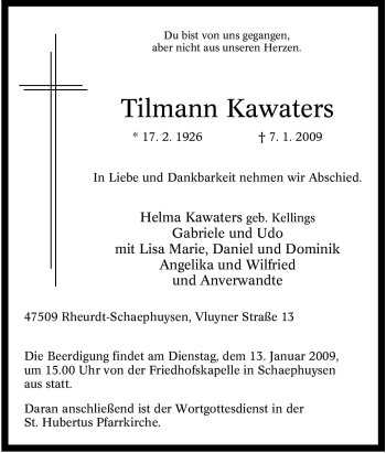 Traueranzeige von Tilmann Kawaters von Tageszeitung