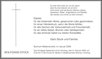 Traueranzeige von Wolfgang Stock von Tageszeitung