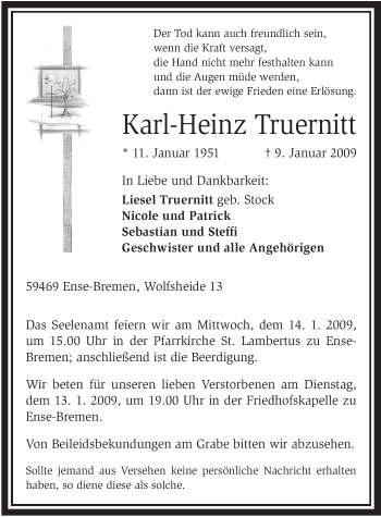 Traueranzeige von Karl-Heinz Truernitt von Tageszeitung