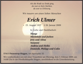 Traueranzeige von Erich Ulmer von Tageszeitung