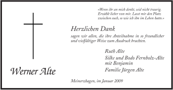 Traueranzeige von Werner Alte von Tageszeitung