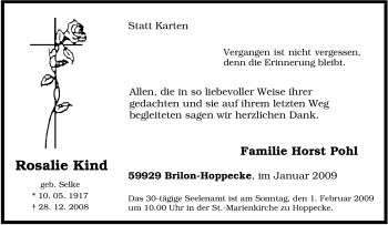 Traueranzeige von Rosalie Kind von Tageszeitung