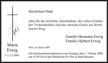 Traueranzeige von Maria Erwig von Tageszeitung