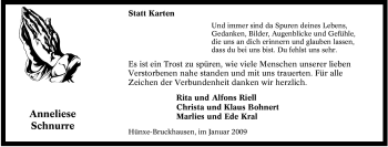 Traueranzeige von Anneliese Schnurre von Tageszeitung