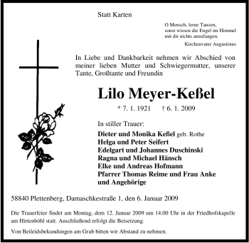 Traueranzeige von Lilo Meyer-Keßel von Tageszeitung