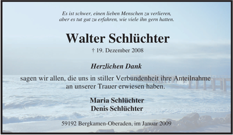  Traueranzeige für Walter Schlüchter vom 19.01.2009 aus Tageszeitung
