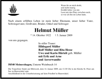Traueranzeige von Helmut Müller von Tageszeitung