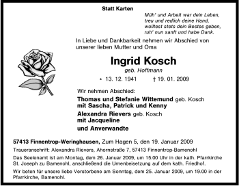 Traueranzeige von Ingrid Kosch von Tageszeitung