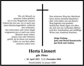 Traueranzeige von Herta Linnert von Tageszeitung