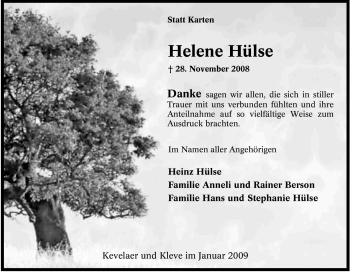 Traueranzeige von Helene Hülse von Tageszeitung