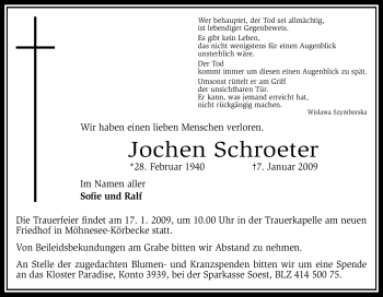 Traueranzeige von Jochen Schroeter von Tageszeitung