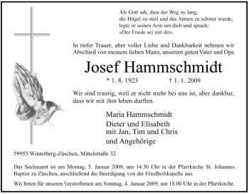 Traueranzeige von Josef Hammschmidt von Tageszeitung