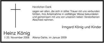 Traueranzeige von Heinz König von Tageszeitung