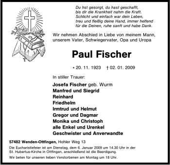 Traueranzeige von Paul Fischer von Tageszeitung