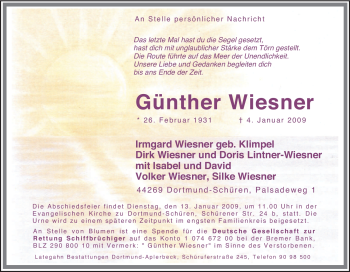 Traueranzeige von Günther Wiesner von Tageszeitung