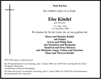Traueranzeige von Else Kindel von Tageszeitung