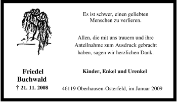 Traueranzeige von Friedel Buchwald von Tageszeitung