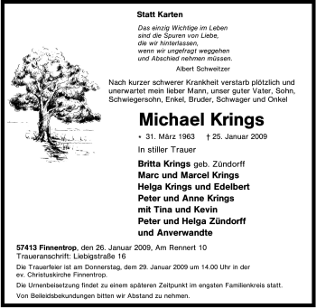 Traueranzeige von Michael Krings von Tageszeitung