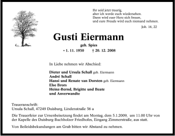 Traueranzeige von Gusti Eiermann von Tageszeitung