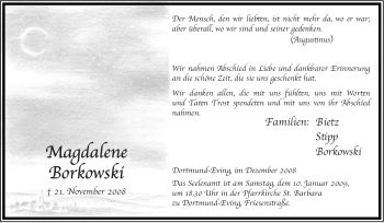 Traueranzeige von Magdalene Borkowski von Tageszeitung