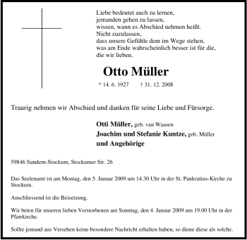 Traueranzeige von Otto Müller von Tageszeitung