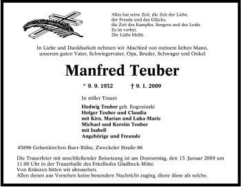 Traueranzeige von Manfred Teuber von Tageszeitung