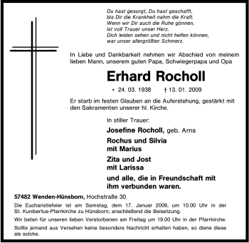 Traueranzeige von Erhard Rocholl von Tageszeitung