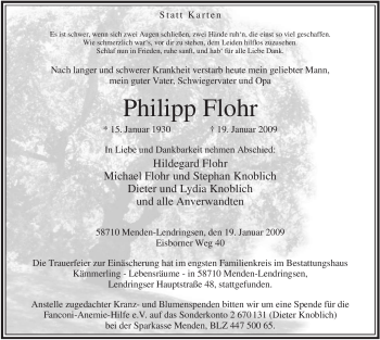 Traueranzeige von Philipp Flohr von Tageszeitung