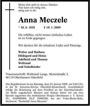 Traueranzeige von Anna Meczele von Tageszeitung