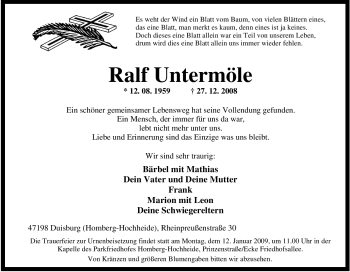 Traueranzeige von Ralf Untermöle von Tageszeitung