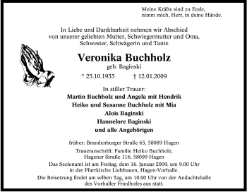 Traueranzeige von Veronika Buchholz von Tageszeitung