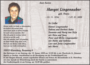 Traueranzeige von Margot Lingenauber von Tageszeitung