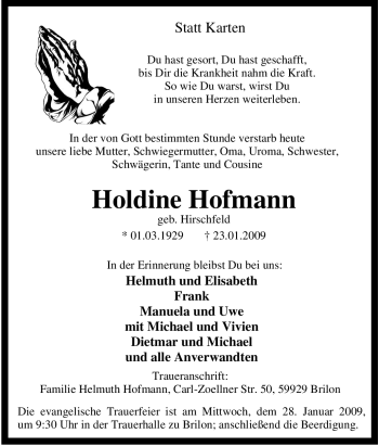Traueranzeige von Holdine Hofmann von Tageszeitung