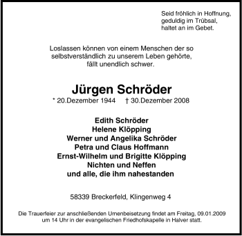 Traueranzeige von Jürgen Schröder von Tageszeitung
