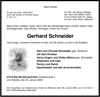 Traueranzeige von Gerhard Schneider von Tageszeitung