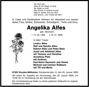 Traueranzeige von Angelika Alfes von Tageszeitung