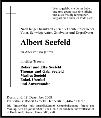Traueranzeige von Albert Seefeld von Tageszeitung