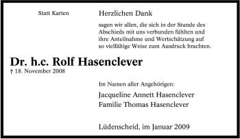 Traueranzeige von Rolf Hasenclever von Tageszeitung