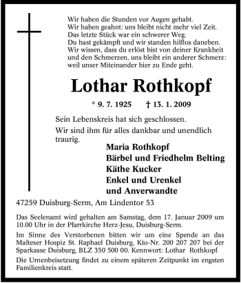 Traueranzeige von Lothar Rothkopf von Tageszeitung